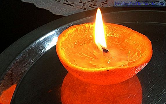 Oil candle in an orange. Experiments for children